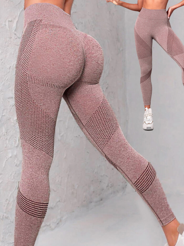 High Waist Seamless Yoga Pants Women's Solid Color Dot Striped Print Butt Lifting Leggings